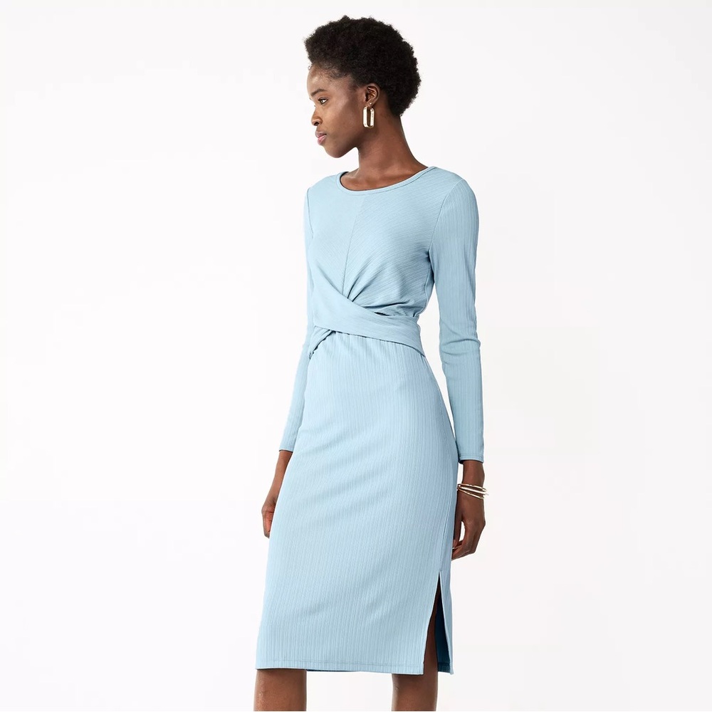 Nine West Light Blue Long Sleeve Dress Ladies M
